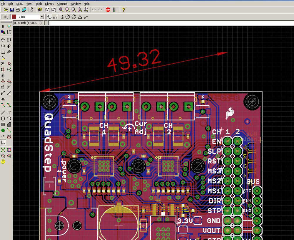 Closeup of a PCB design in EAGLE 6