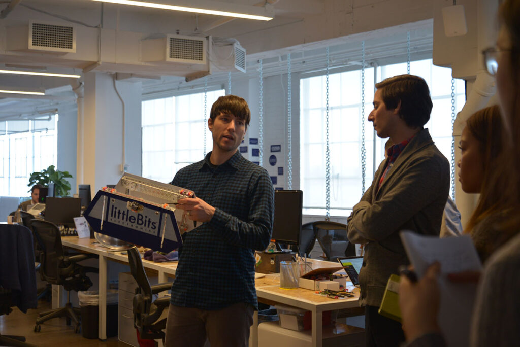 Jordi Borras of littleBits shows us their suspended tram robot